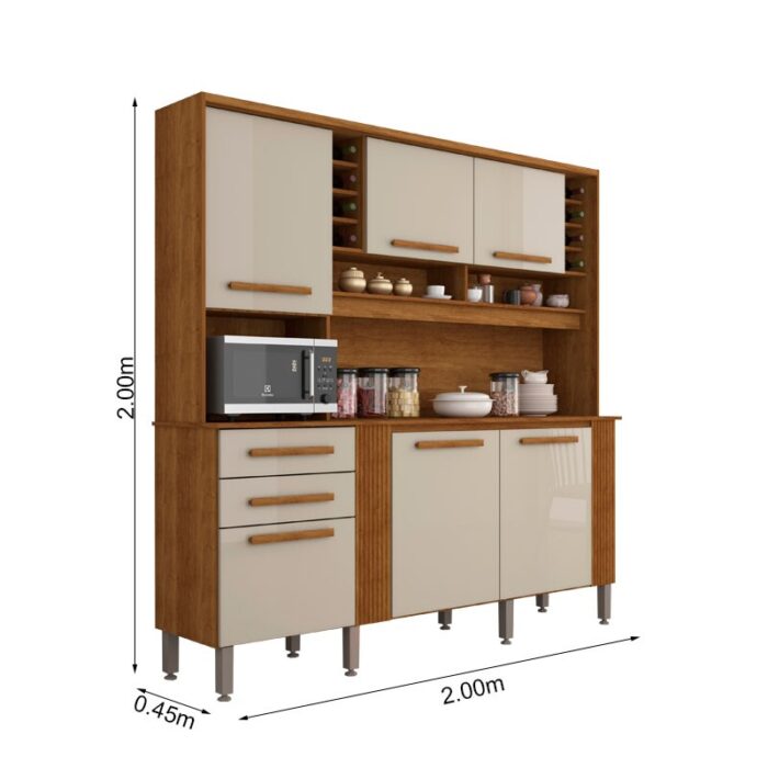 Armário Cozinha Catar Cinamomo/Off 6 Portas 2 Gavetas Larg. 2.00m - Sallêto - Imagem 3