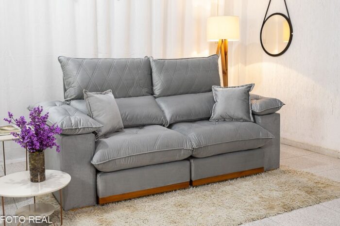 Sofá Retrátil Reclinável Magnum 2.10m Veludo Prata 823 - Molas Ensacadas - Imagem 4