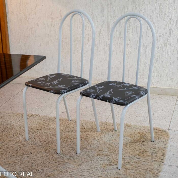 Mesa de Cozinha Base Ipanema Branco Tampo Pedra Preto 75x75 4 Cadeiras Ubatuba Assento Preto - Teixeira - Imagem 5