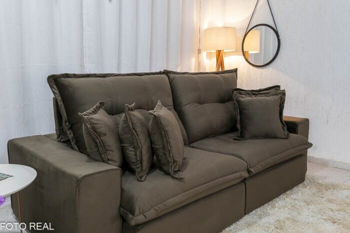 Sofá Retrátil Reclinável Ferrara 2.50m Veludo Marrom - D33 e Molas Ensacadas - Imagem 6