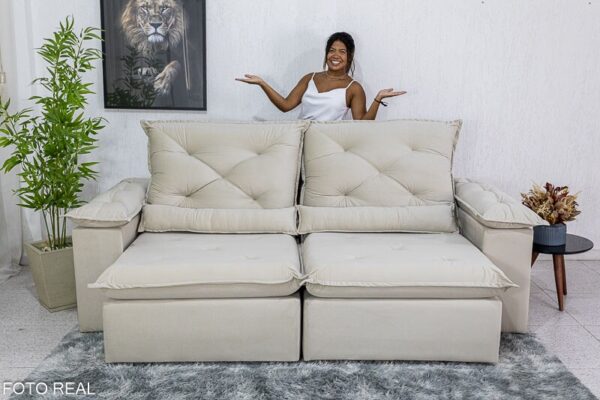 Sofá Retrátil Reclinável Roma 2.00m Veludo Bege 01 - D28 Soft
