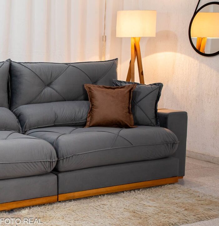 Sofá Retrátil Reclinável Gran Bello 2.90m Veludo Cinza 20 - D33 e Molas Ensacadas Pocket - Imagem 7