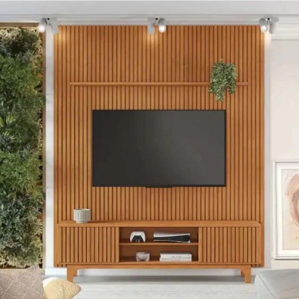 Rack Triunfo Cinamomo Larg. 2.00m + Painel Riso Cinamomo Ripado TV até 75 Polegadas Larg. 2.07m - JCM