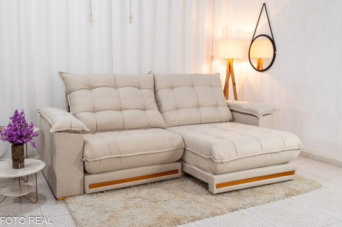 Sofá Retrátil Reclinável Barcelona 2.30m Linho Bege 459 - D33 e Molas Ensacadas Pocket - Imagem 3