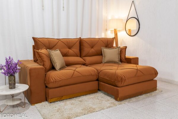 Sofá Retrátil Reclinável Gran Bello 2.50m Veludo Terracota 24 - D33 e Molas Ensacadas Pocket