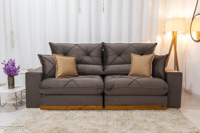 Sofá Retrátil Reclinável Gran Bello 2.50m Veludo Marrom 19 - D33 e Molas Ensacadas Pocket - Imagem 5