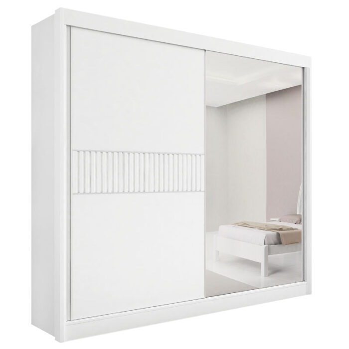 Roupeiro Titanium Branco 2 Portas C/ 1 Espelho Detalhe Ripado 100% MDF Larg. 2.20m - D Doro - Imagem 5
