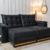 Sofá Retrátil Reclinável Barcelona 2.30m Veludo Preto 322 - D33 e Molas Ensacadas