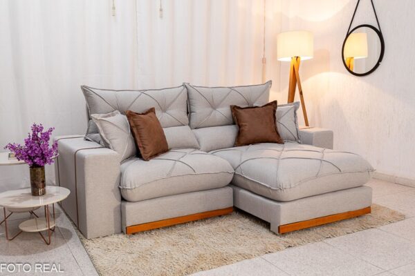 Sofá Retrátil Reclinável Gran Bello 2.50m Linho Cinza - D33 e Molas Ensacadas