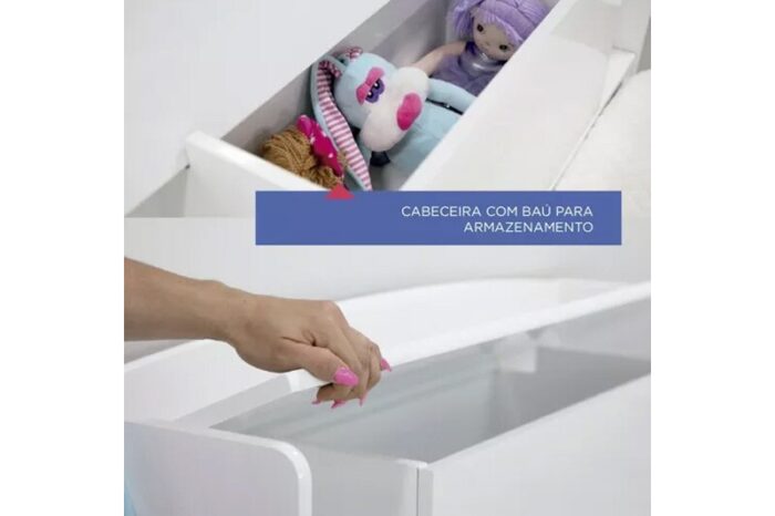 Cama Solteiro Milênio Branca Cabeceira C/ Baú - D Doro - Imagem 2