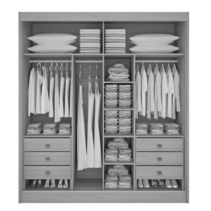 Roupeiro Casal Cancun Branco 2 Portas 6 Gavetas Detalhe Ripado 100% MDF Larg. 2.20m - D Doro - Imagem 2