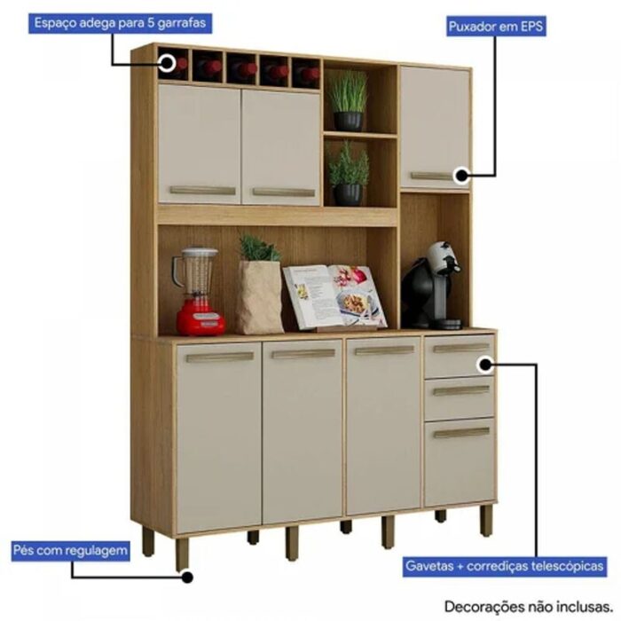 Armário de Cozinha Granada Cinamomo/Off White Larg. 1.46m Valdemoveis - Imagem 3