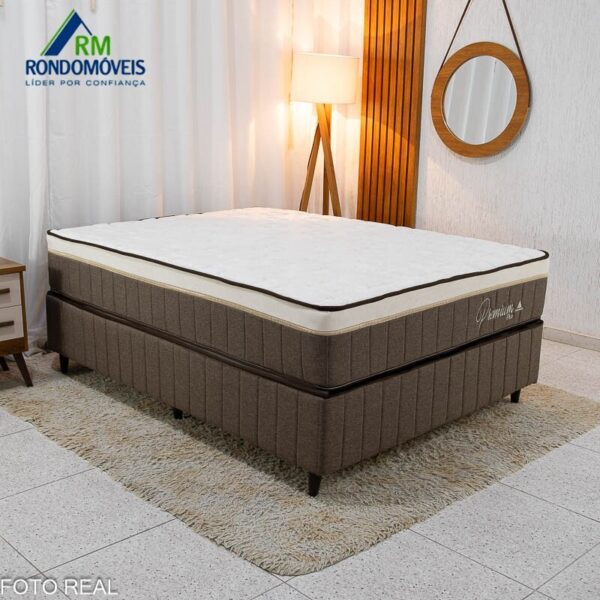 Box Casal Rondopremium + Colchão Premium Plus Molas Ensacadas Pocket 138x188x59 - Rondomóveis