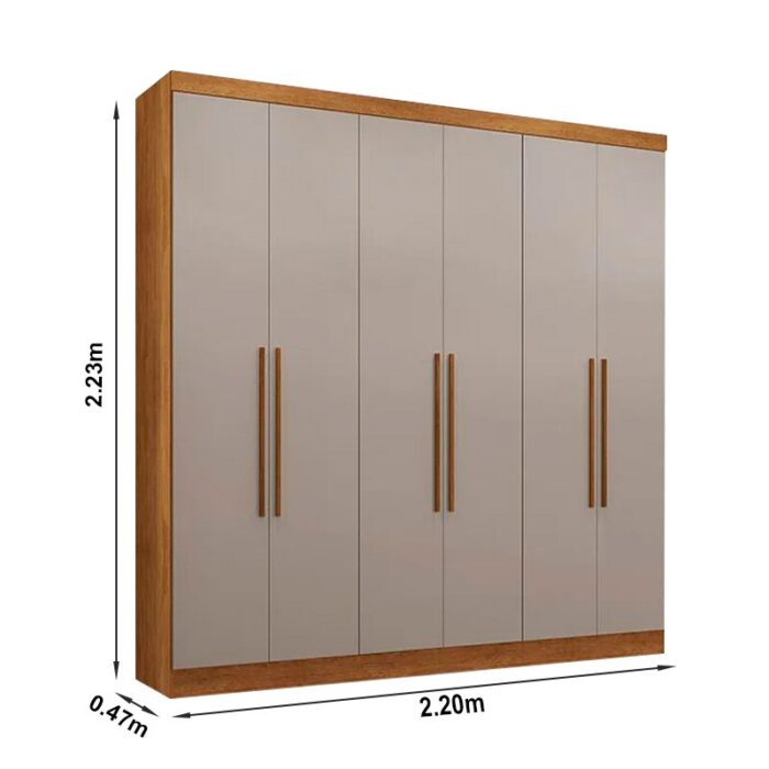 Roupeiro Casal Coliseu Cinamomo/Off 6 Portas 4 Gavetas Larg. 2.20m - Sallêto - Imagem 7