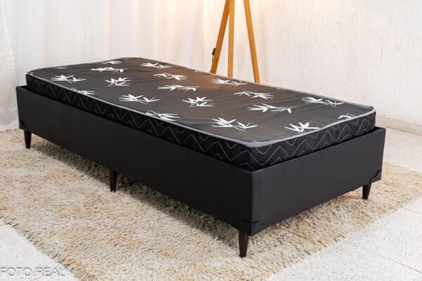 Box Solteiro Zeus Korino Preto SE + Colchão Solteiro Paris D20 88x188x12 Orthoside