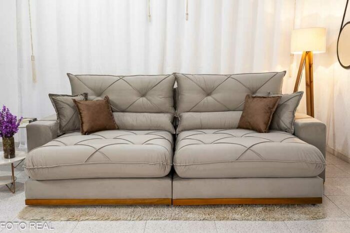 Sofá Retrátil Reclinável Gran Bello 2.90m Veludo Capuccino - D33 e Molas Ensacadas - Imagem 4