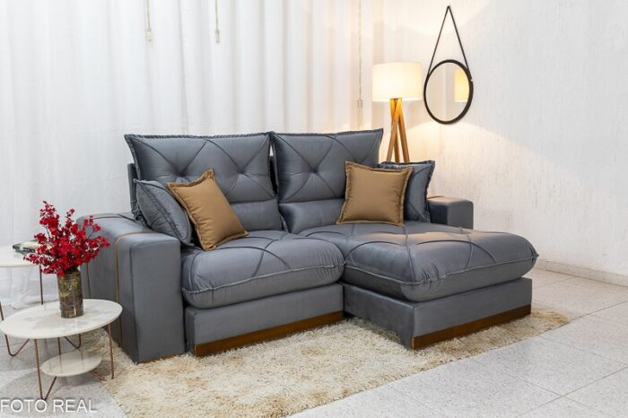 Sofá Retrátil Reclinável Gran Bello 2.30m Veludo Cinza 20 - D33 e Molas Ensacadas Pocket - Imagem 2