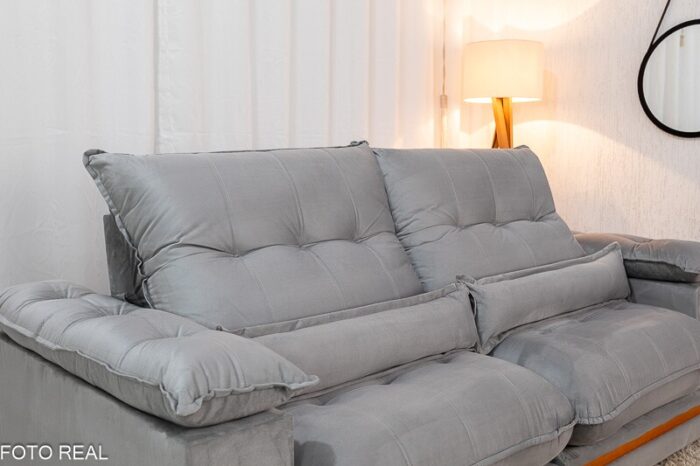 Sofá Retrátil Reclinável Ibis 2.30m Veludo Prata 823 - D33 e Molas Ensacadas - Imagem 6