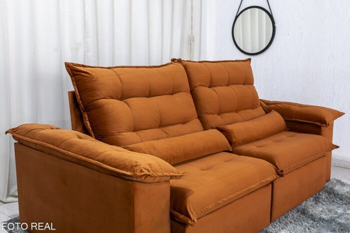 Sofá Retrátil Reclinável Emanuelly 2.00m Veludo Terracota 24 - D28 Soft e Molas bonnel - Imagem 6
