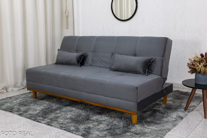 Sofá Cama Madrid Veludo Cinza 2303 Larg. 1.80m - Molas Bonnel