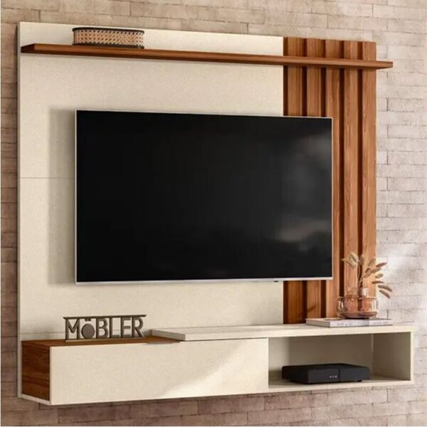 Home Suspenso Vegas Larg. 1.60m com Detalhe Ripado Pérola Metalizada/Cinamomo Mel -Mobler