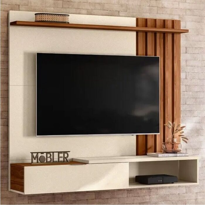 Home Suspenso Vegas Larg. 1.60m com Detalhe Ripado Pérola Metalizada/Cinamomo Mel -Mobler