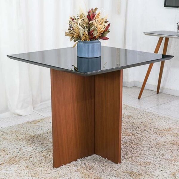 Mesa Jantar Helo 90×90 Vidro Preto Poliman