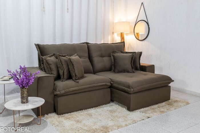 Sofá Retrátil Reclinável Ferrara 2.50m Veludo Marrom - D33 e Molas Ensacadas - Imagem 2