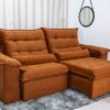 Sofá Retrátil Reclinável Emanuelly 2.30m Veludo Terracota 24 - D28 Soft