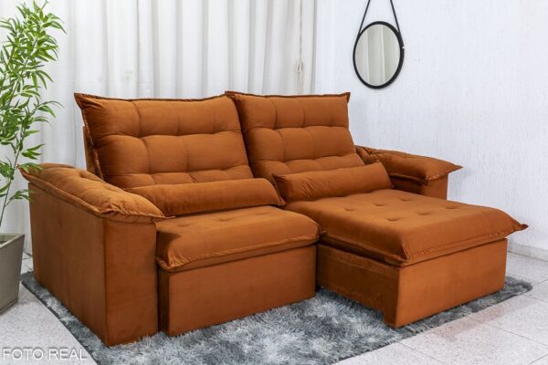 Sofá Retrátil Reclinável Emanuelly 2.30m Veludo Terracota 24 - D28 Soft