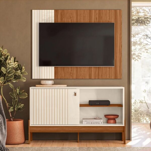 Rack e Painel Wood Pérola Metalizada-Cinamomo Mel Larg. 1.20m - Mobler