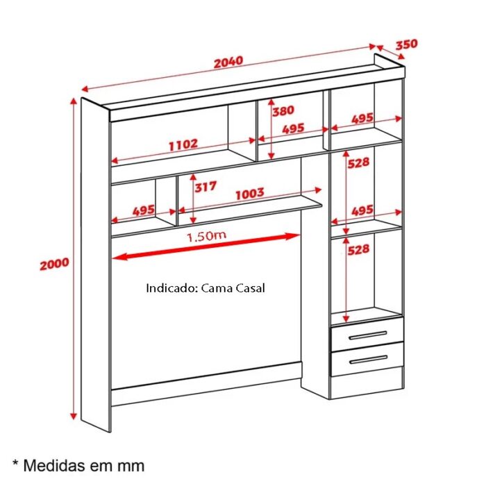 Modulado 4 Portas 2 Gavetas Branco S/Espelho Larg. 2.04m - Carioca - Imagem 4