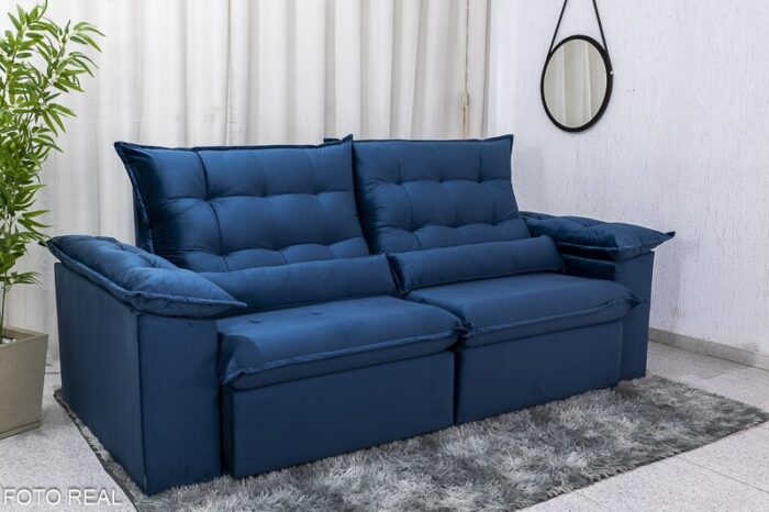Sofá Retrátil Reclinável Emanuelly 2.00m Veludo Azul 03 D28 Soft - Imagem 3