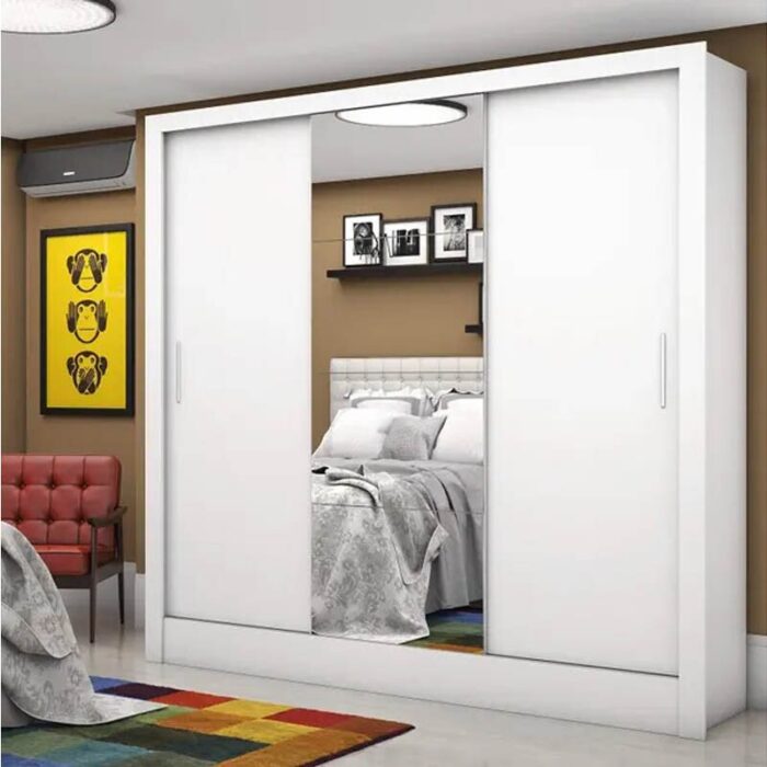 Roupeiro Dubai Branco 3 Portas C/ 1 Espelho Larg. 1.79m - Carioca