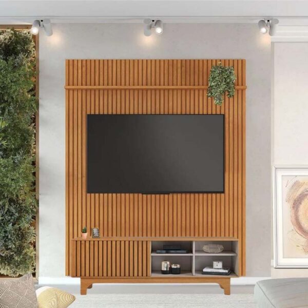 Rack Sereno Cinamomo/Off Ripado Larg. 1.68m + Painel Riso Cinamomo Ripado TV até 65 Polegadas Larg. 1.82m - JCM