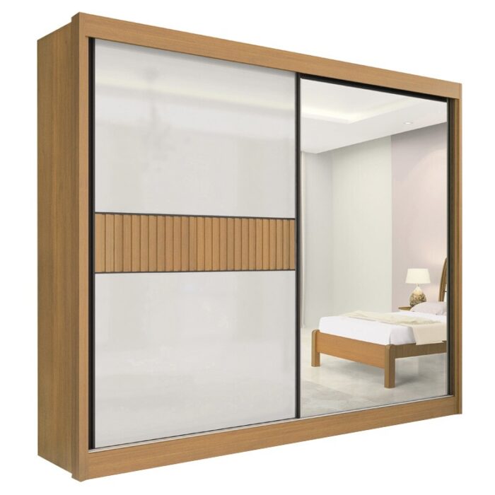 Guarda-Roupa Casal 2 Portas Titanium Ripado MDF Cinamomo/Off White Larg. 2.20m D Doro - Imagem 5