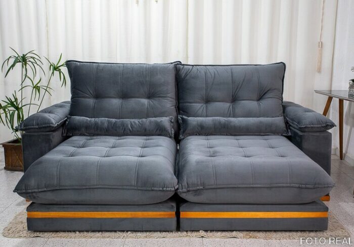 Sofá Retrátil Reclinável Ibis 2.30m Veludo Cinza 814 - D33 e Molas Ensacadas - Imagem 2