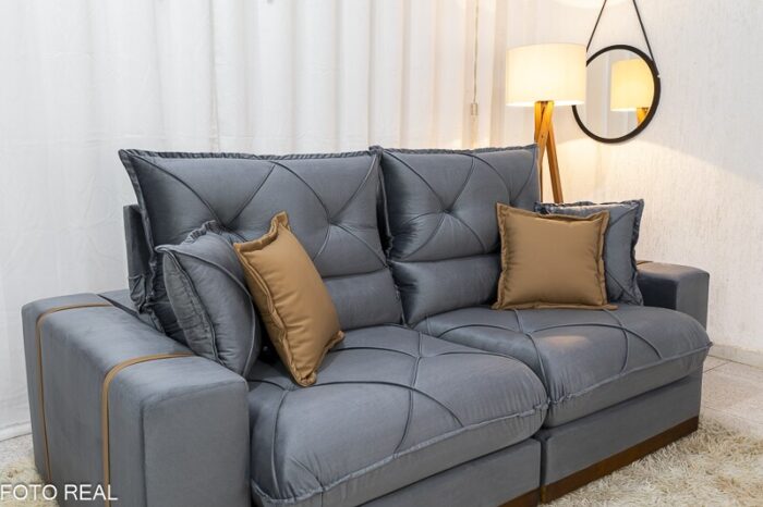 Sofá Retrátil Reclinável Gran Bello 2.30m Veludo Cinza 20 - D33 e Molas Ensacadas Pocket - Imagem 6