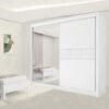 Roupeiro Titanium Branco 2 Portas C/ 1 Espelho Detalhe Ripado 100% MDF Larg. 2.20m - D Doro