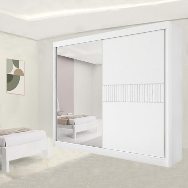 Roupeiro Titanium Branco 2 Portas C/ 1 Espelho Detalhe Ripado 100% MDF Larg. 2.20m - D Doro