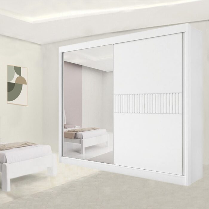 Roupeiro Titanium Branco 2 Portas C/ 1 Espelho Detalhe Ripado 100% MDF Larg. 2.20m - D Doro