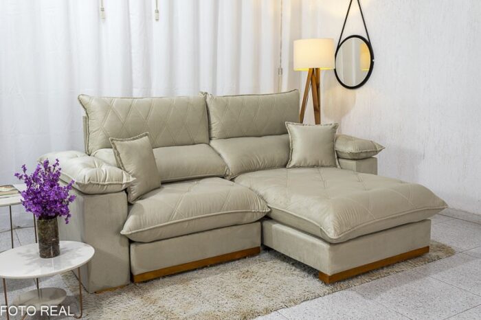 Sofá Retrátil Reclinável Magnum 2.30m Veludo Bege 818 - Molas Ensacadas - Imagem 2
