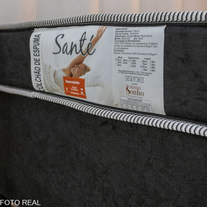 Box Solt. Sued Preto Nosso Sonho + Colchão Solt. Santé 100% Espuma D33 88x188x51 Nosso Sonho - Imagem 3