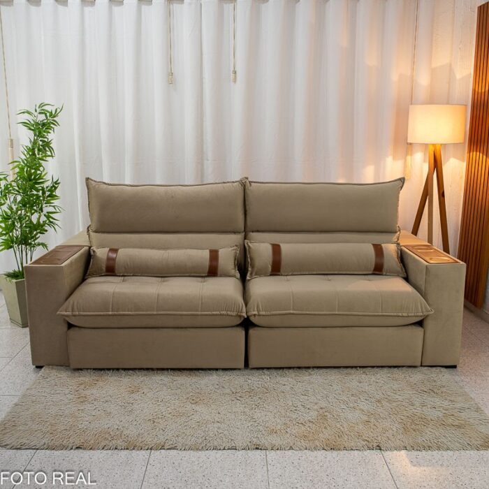 Sofá Retrátil Reclinável Ravello 2.50m Veludo Bege 3040/04 - Molas Ensacadas Pockets - Imagem 6