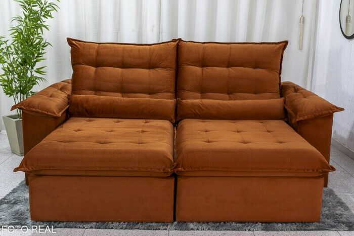 Sofá Retrátil Reclinável Emanuelly 2.30m Veludo Terracota 24 - D28 Soft - Imagem 4