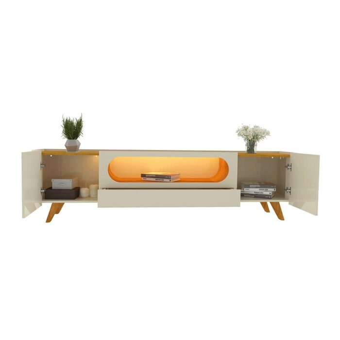 Rack Nobre Off/Naturale C/ Led 100% MDF TV até 70 Polegadas Larg. 2.10m - Gelius - Imagem 4