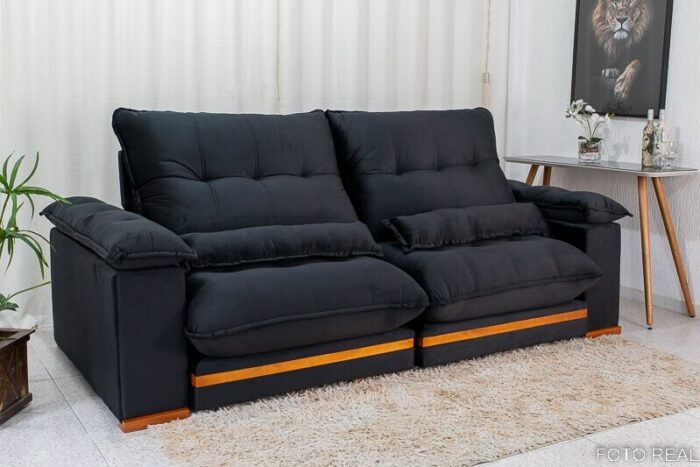 Sofá Retrátil Reclinável Ibis 2.30m Veludo Preto 820 - D33 e Molas Ensacadas - Imagem 3