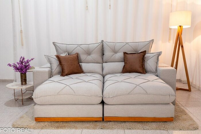 Sofá Retrátil Reclinável Gran Bello 2.30m Linho Cinza 31 - D33 e Molas Ensacadas Pocket - Imagem 3