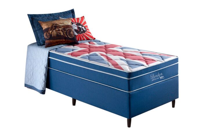Box Azul + Colchão Solteiro London Molas Superlastic 88x188x68 - Anjos - Imagem 3