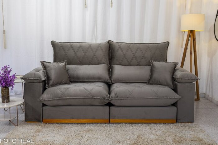Sofá Retrátil Reclinável Magnum 2.50m Veludo Cinza 813 - Molas Ensacadas - Imagem 5
